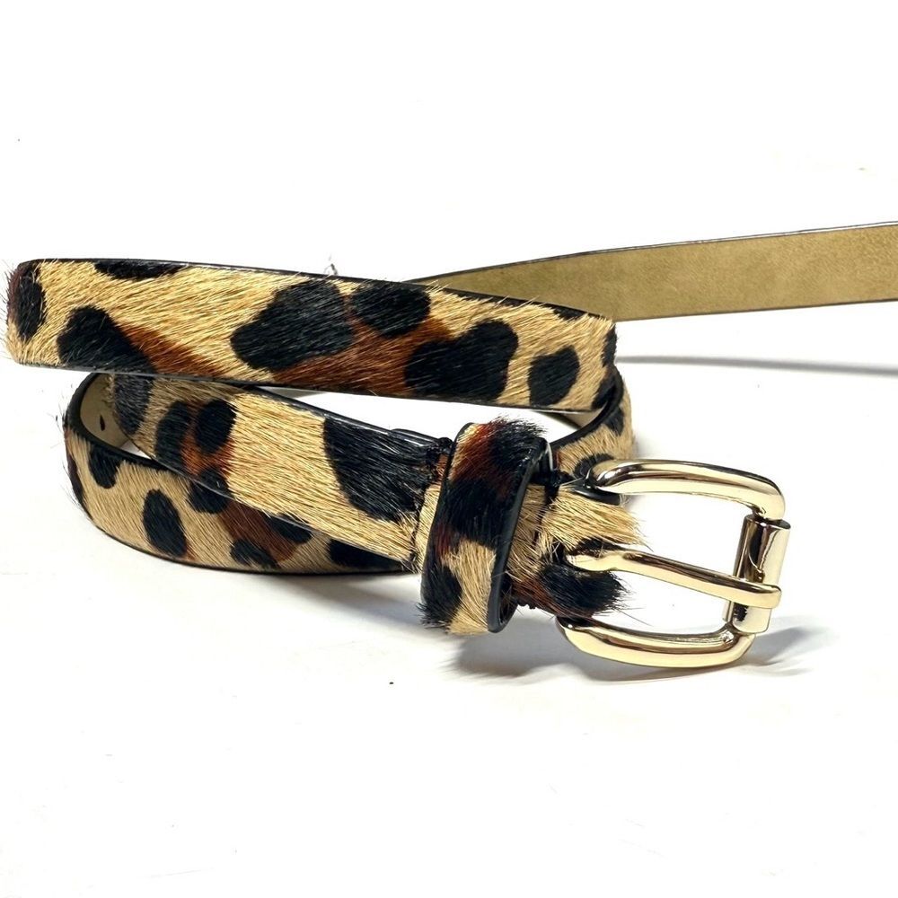 Talbots Calf Hair Skinny Belt with Rounded Square Gold Buckle XS NWOT